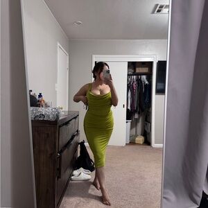 JLUXLABEL Green Spaghetti Strap Bodycon Midi Dress